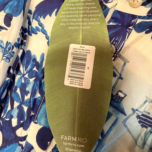 NWT FARM Rio Blue and White Botanical Dress - Picture 3 of 3